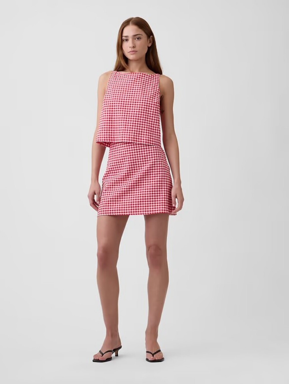 GAP Gingham Linen Blend Apron Top and Mini Skirt Set Red and White Small NEW